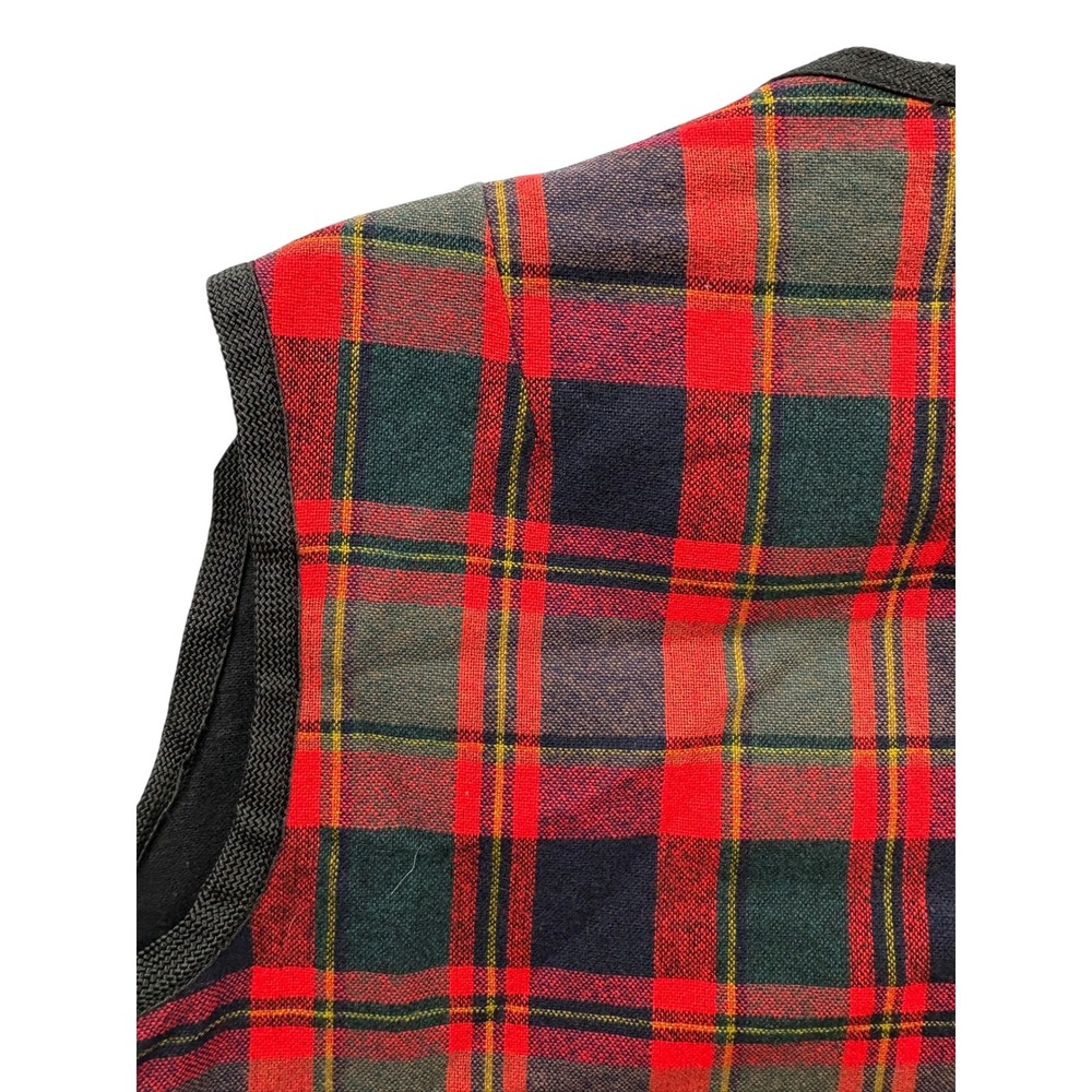 Vintage Vest Reversible Red Green Plaid 90s Preppy Grunge Layering Cabin S - Picture 5 of 7
